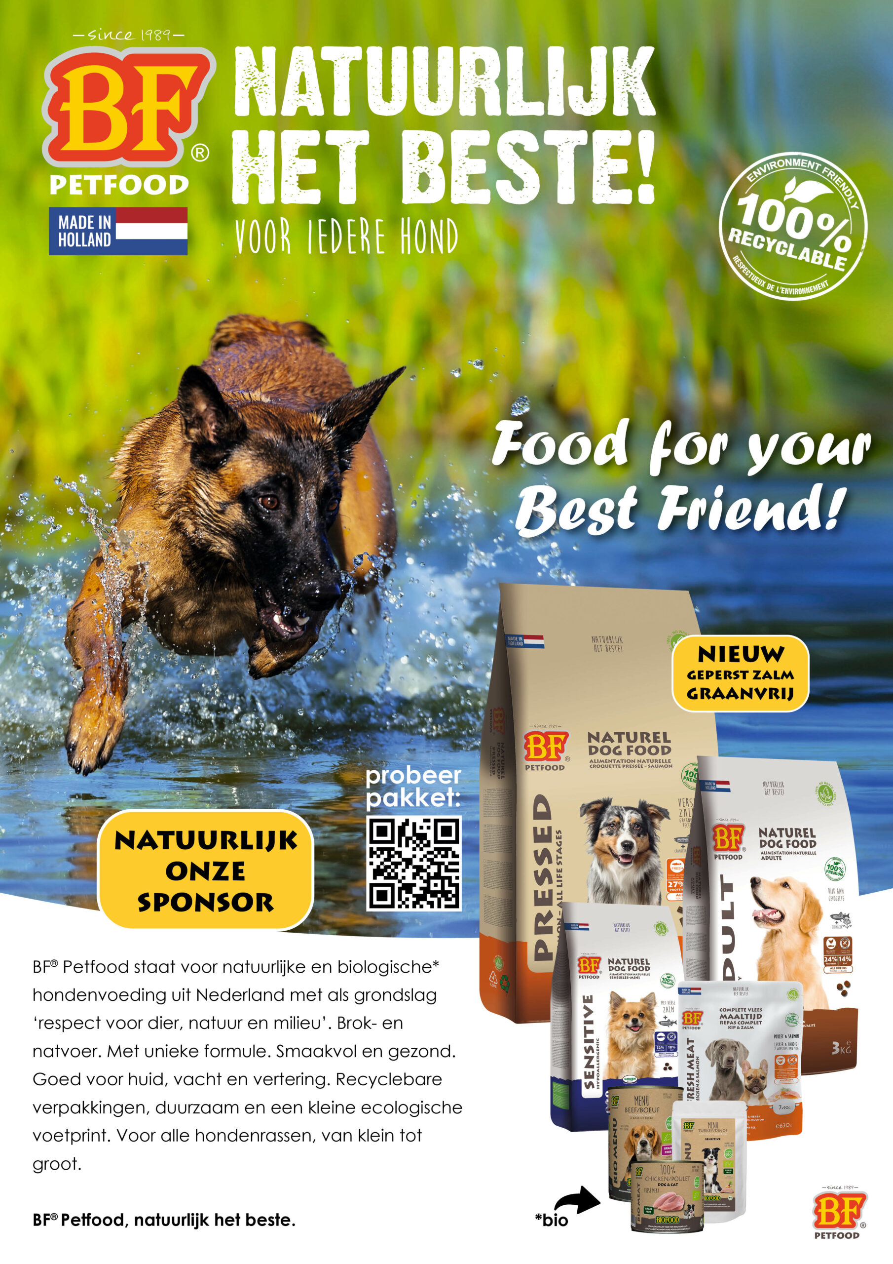 BFPETFOOD SPONSOR STAAND A1 natuurlijk het beste hond water boog
